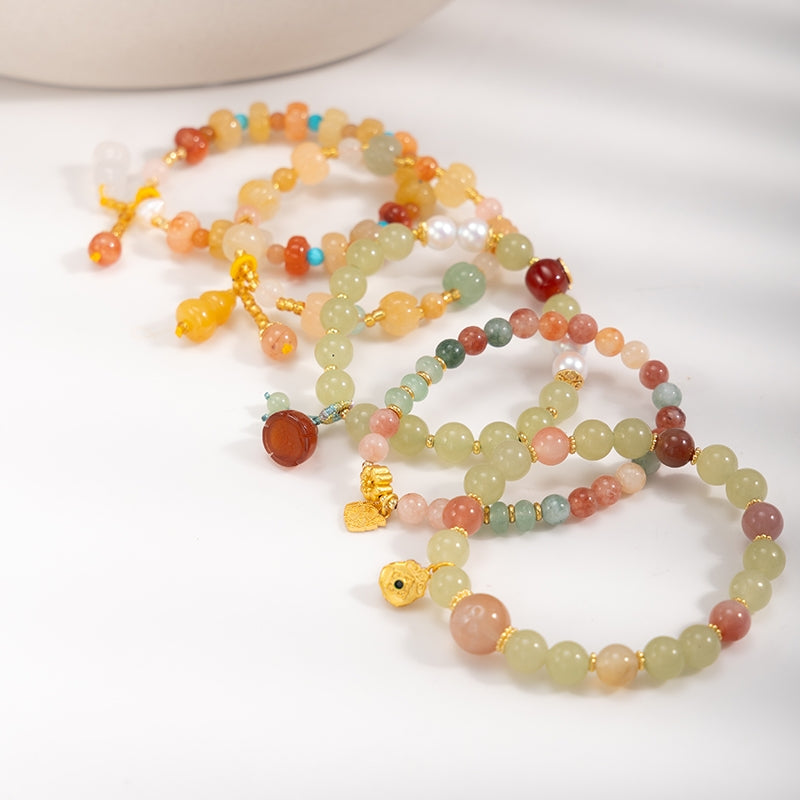 Gold &amp; Blue Agate Beaded Bracele (Copy)