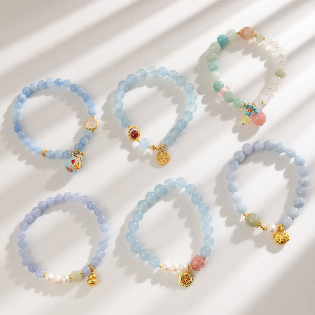 Gold &amp; Blue Agate Beaded Bracele