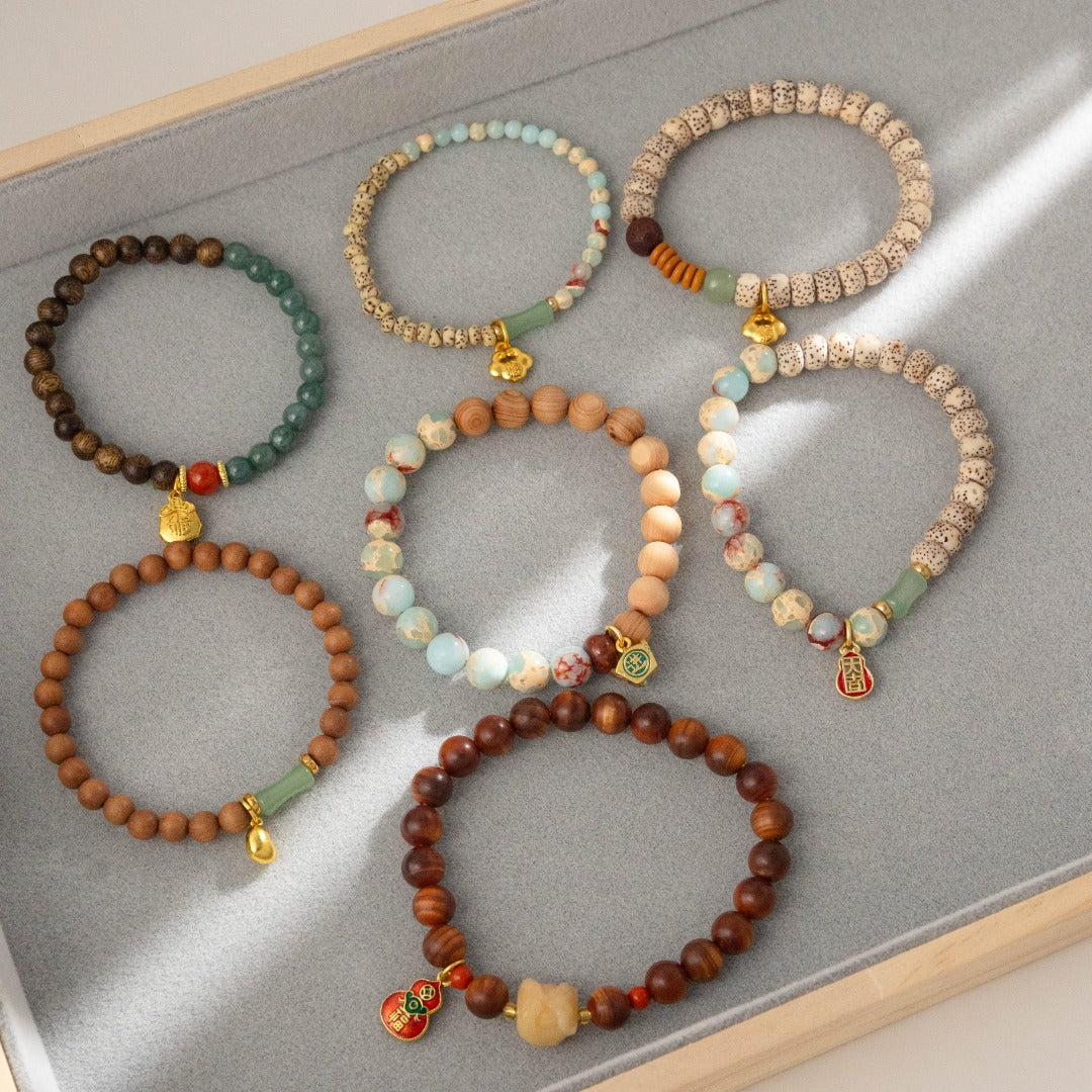 Gold Multicolor Agate Beaded Bracelet