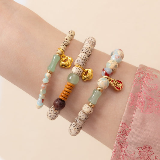 Gold Multicolor Agate Beaded Bracelet
